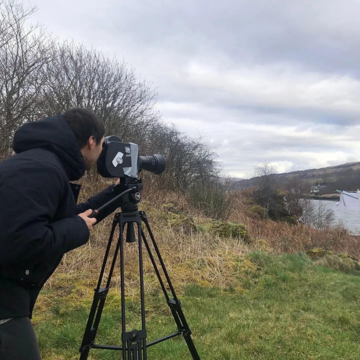 Behind the scenes, filming on 16mm on location